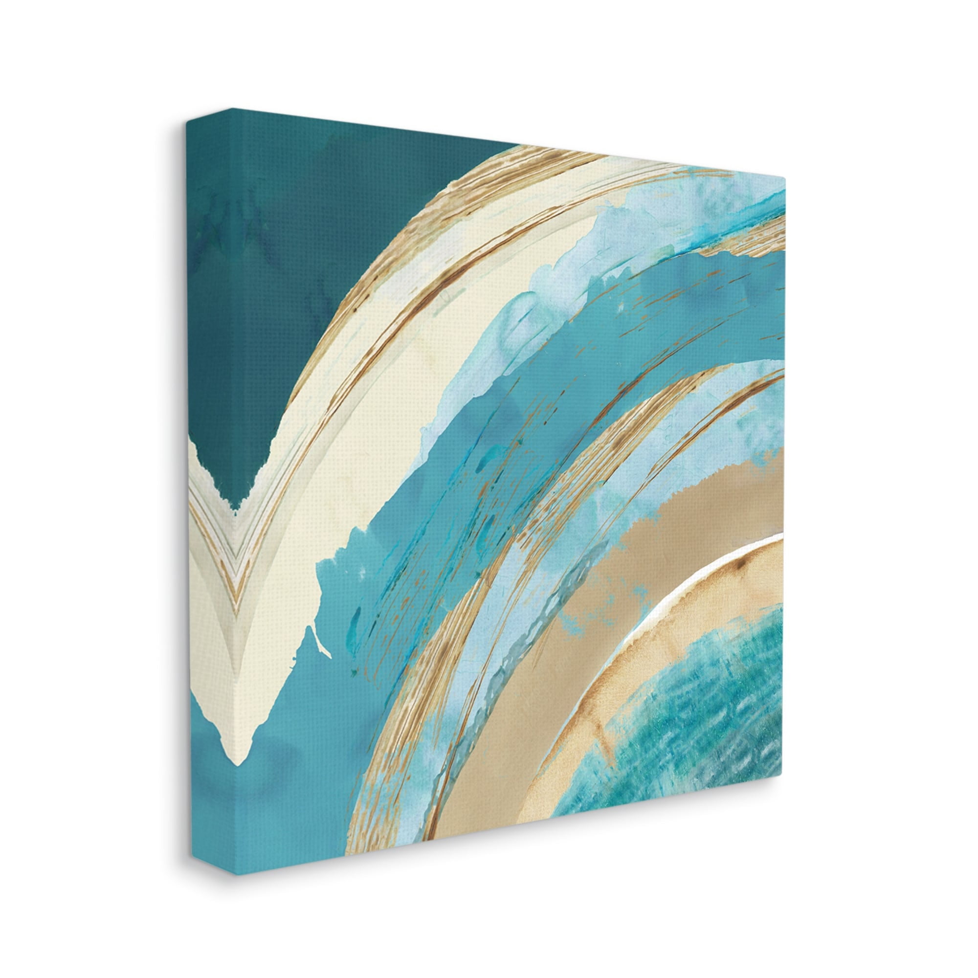 Blue Wave Rainbow Abstract Blue Beige Arches Abstract Gallery-Wrapped Canvas Print Wall Art, 17x17