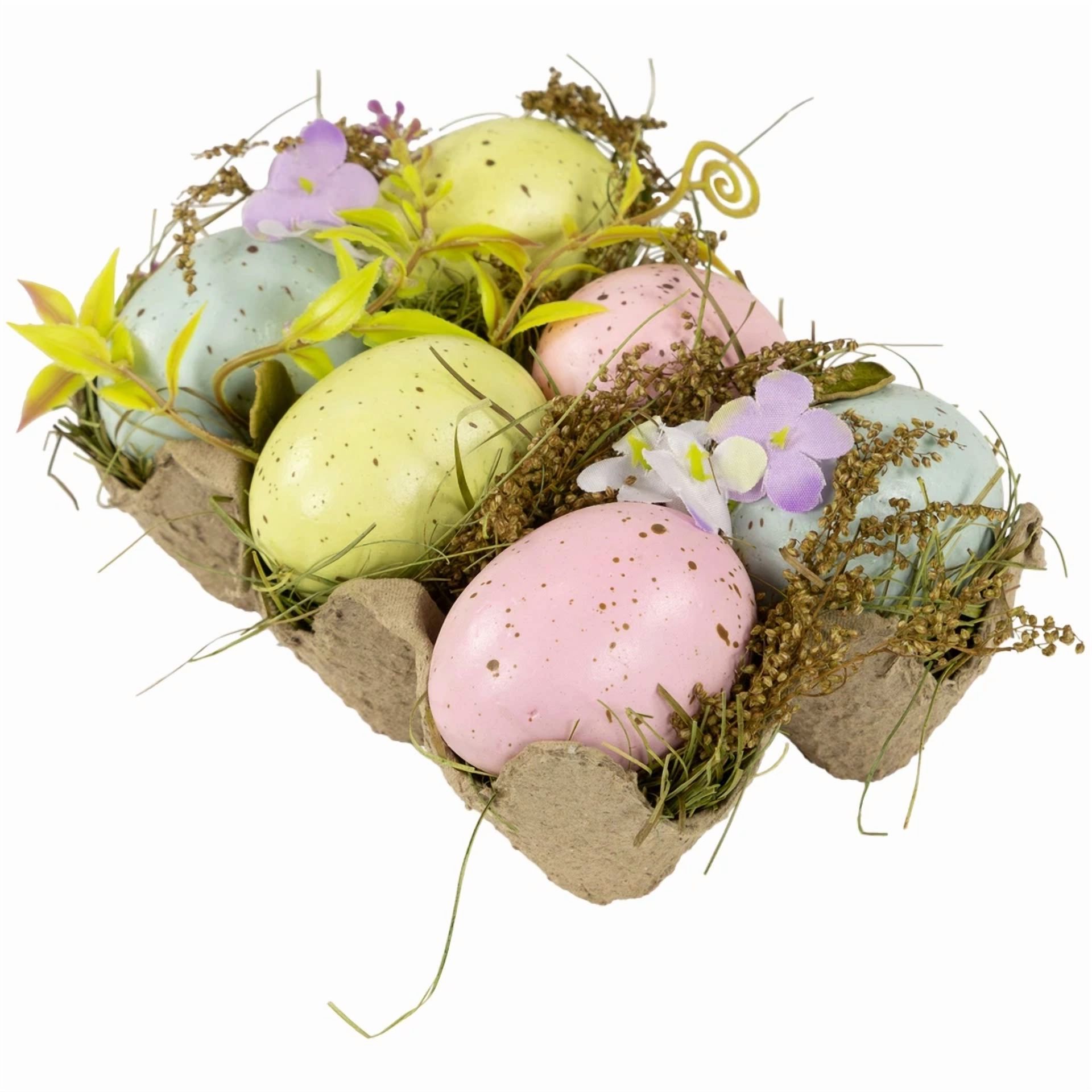 CRESTIN- Northlight Speckled Easter Eggs With Carton Decoration - 6" - Set Of 6
