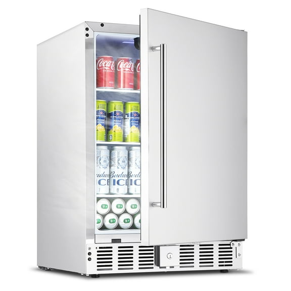 VEVOR 24-Inch Indoor/Outdoor Beverage Refrigerator,150 QT Freestanding or Undercounter Beverage Fridge,180 Cans Built-in Beer Fridge with Stainless Steel Body for Residential Home Bar Commercial Use
