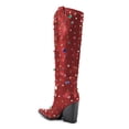 thumbnail image 3 of YDN Women Fashion Rhinestone Studded Knee High Boots Pull On Chunky High Heels Prom Daily Western Long Boots Size 9.5 Red, 3 of 3