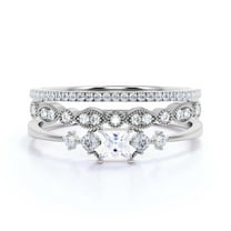 Anniversary Ring Minimalist 1.75 Carat Princess Cut Diamond Moissanite Engagement Ring, Dainty Wedding Ring in 10k Solid White Gold, Gift For Her, Promise Ring, Trio Set, Matching Band