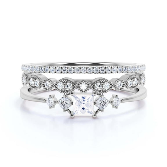 Anniversary Ring Minimalist 1.75 Carat Princess Cut Diamond Moissanite Engagement Ring, Dainty Wedding Ring in 10k Solid White Gold, Gift For Her, Promise Ring, Trio Set, Matching Band