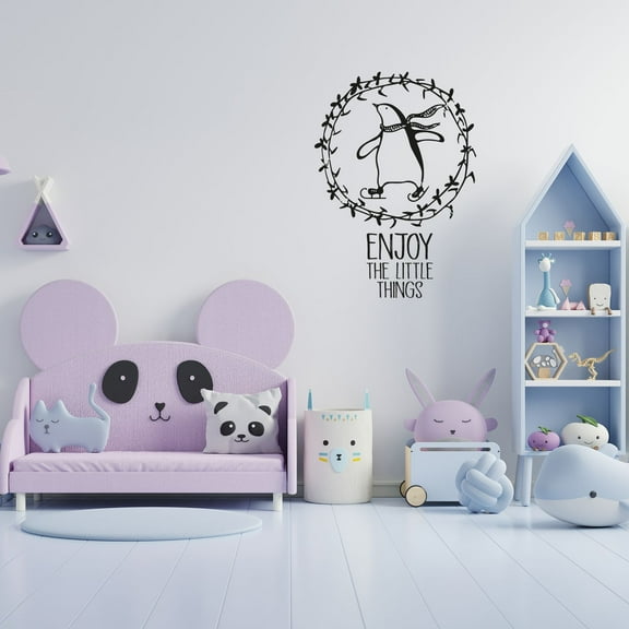 Enjoy The Little Things - Quotes Cute Little Baby Penguin Skate Skating Vinyl Wall Art Wall Sticker Wall Decal Home Kids Nursery Room Study Room Boys Girls Wall Decor Design Size(10x8 inch)