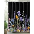 thumbnail image 2 of Purple Watercolor Shower Curtain, Wildflower Flower Black Background Design Waterproof Shower Curtain Set with 12 Hooks Lightweight Washable Fabric Shower Curtains for Bathroom 72x72 Inches, 2 of 6