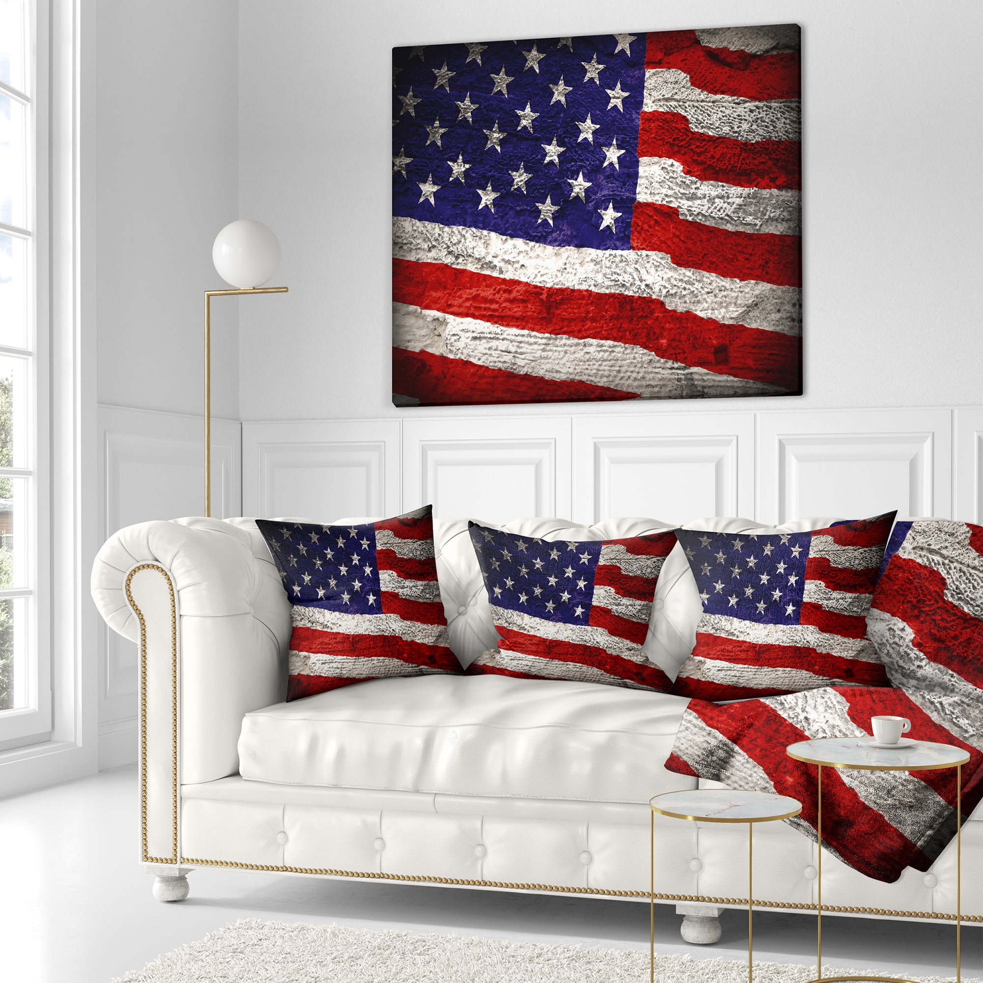 Designart Large American Flag Watercolor - Abstract Throw Pillow - 18x18