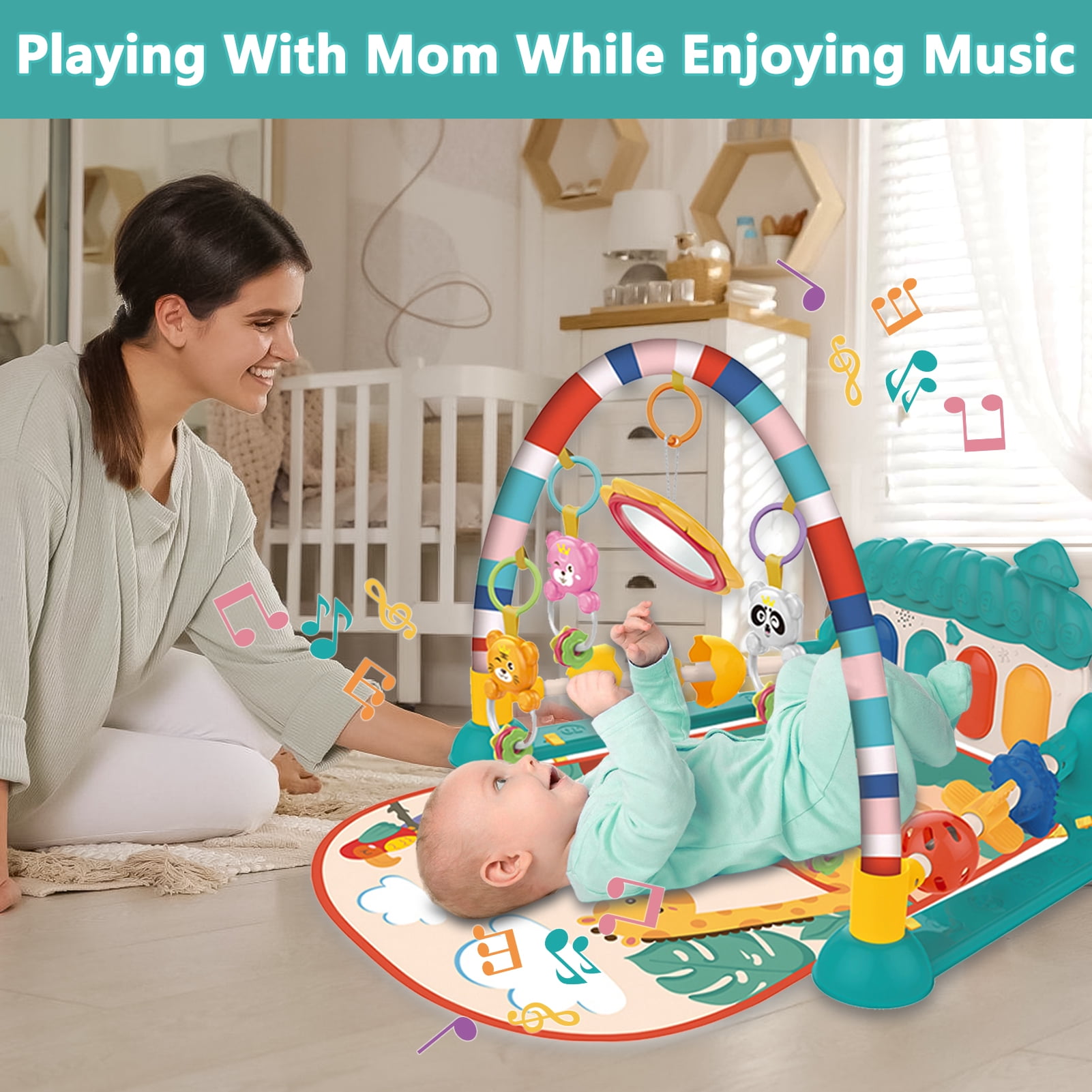 Sunforu Musical Gym & Activity Mat, 5-in-1 Piano Play Mat , Play Gym Padded Mat Gift for Kid