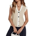 thumbnail image 4 of Sleeveless V Neck Womens Button Down Cap Sleeve Sweater Vest Color Block Knit Tank Tops, 4 of 6