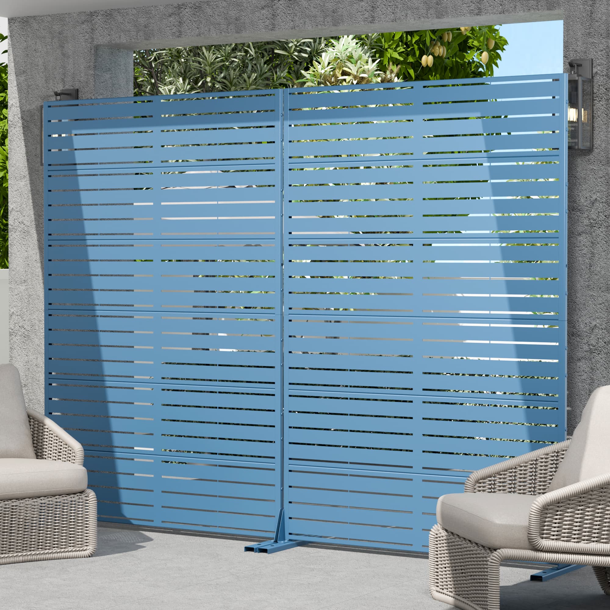 MAYEERTY 72*47in Outdoor Privacy Screen, 6 Panels Metal Metal Privacy Fences for Yard, Blue