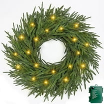 Guvpev 24" Lighted Artificial Norfolk Pine Wreath, Thick & Soft, Timer & 8 Modes, Christmas Wreaths for Front Door with 50 LED & 70 Pine Branches Christmas Door Wreath for Indoor Outdoor Home Decor