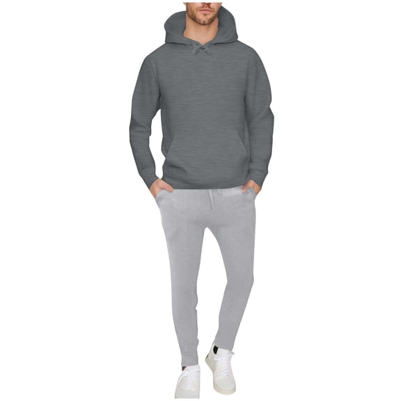 Admvng Two Piece Sets for Men Casual Drawstring Pullover Hooded Sports Solid Pocket Sweatshirt Set, Size S-3XL