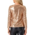 thumbnail image 3 of INSPIRE CHIC Blusa de lentejuelas doradas con escote redondo y mangas largas para fiesta, 3 of 5