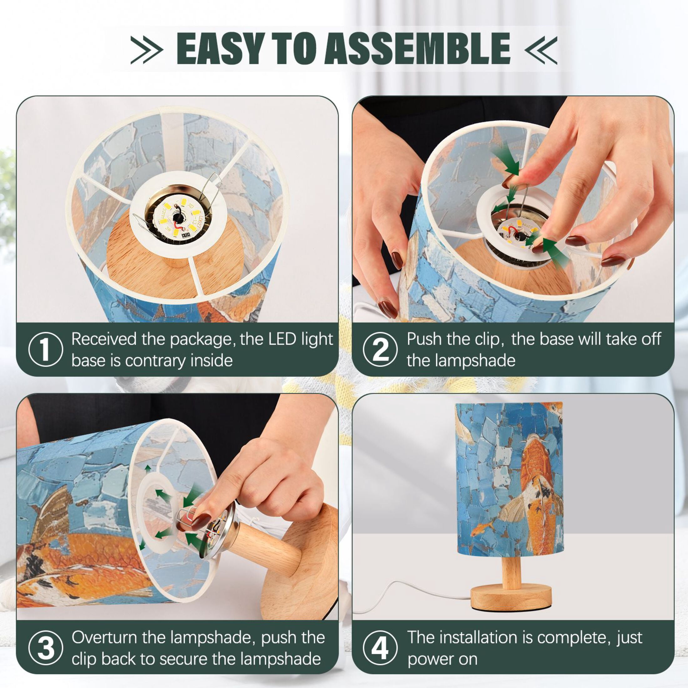 Fish in The Pool Oil Painting Table Lamp with USB Port LED Warm Light Lamp Night Light Home Decor