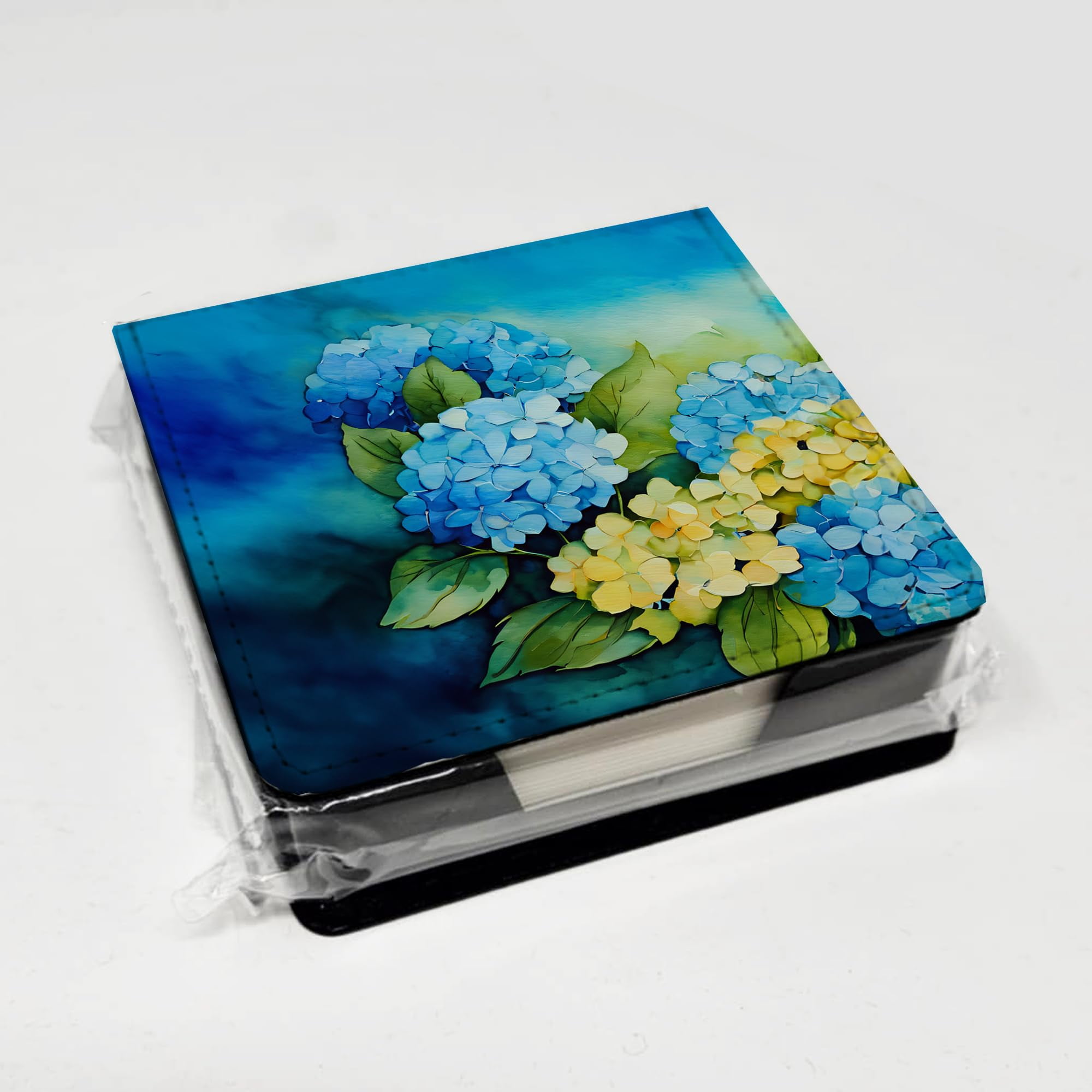 Caroline's Treasures Hydrangeas in Watercolor PU Leather Note Paper Holder with Artist-Designed Cover, Desk Accessory, Office Gift