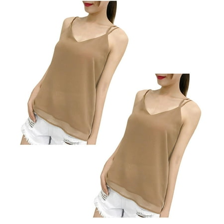 

Betiyuaoe 2PCS Womens Summer Tops Camis Vest Solid Ladies Slim Tops Fashion Women Chiffon Womens Shirts V-Neck Casual Sleeveless