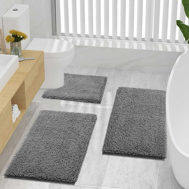 MitoVilla Dark Grey Bathroom Rugs, Soft Chenille Small Bath Mats for  Bathroom Non Slip, Thick Washable Plush Bath Rugs, Modern Absorbent Shower