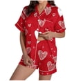 thumbnail image 2 of Lenago Womens Pajamas Women Printed Stand Up Collar Pocket Short Sleeved Top Shorts Home Wear Pajama Set Red Xl, 2 of 9