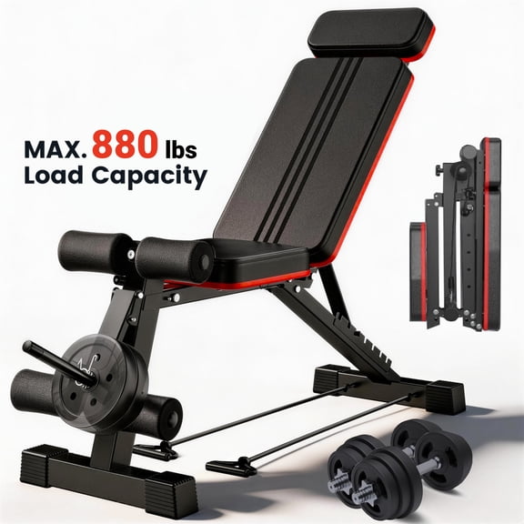 Weight Bench,Blacksmith Foldable Workout Bench with Leg Extension and Extended Headrest,880 LBS Capacity Incline Decline Bench for Home Gym Full Body Exercise