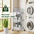 thumbnail image 4 of 3 Tier Foldable Rolling Cart, Metal Utility Cart with Lockable Wheels, Folding Storage Trolley, 3 Small Baskets and 6 Hooks for Living Room, Kitchen, Bathroom, Bedroom and Office, White, 4 of 13