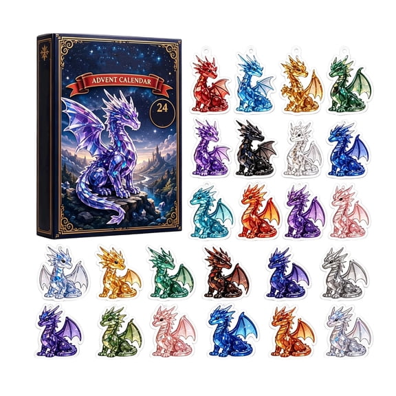 Crystal Dragon Advent Calendar 24 Pieces Shiny 2D Acrylic Dragon Pendant Countdown Advent Calendar For Adults Teens Christmas Holiday Ornament Gift Set Fantasy Dragon Collectible,C