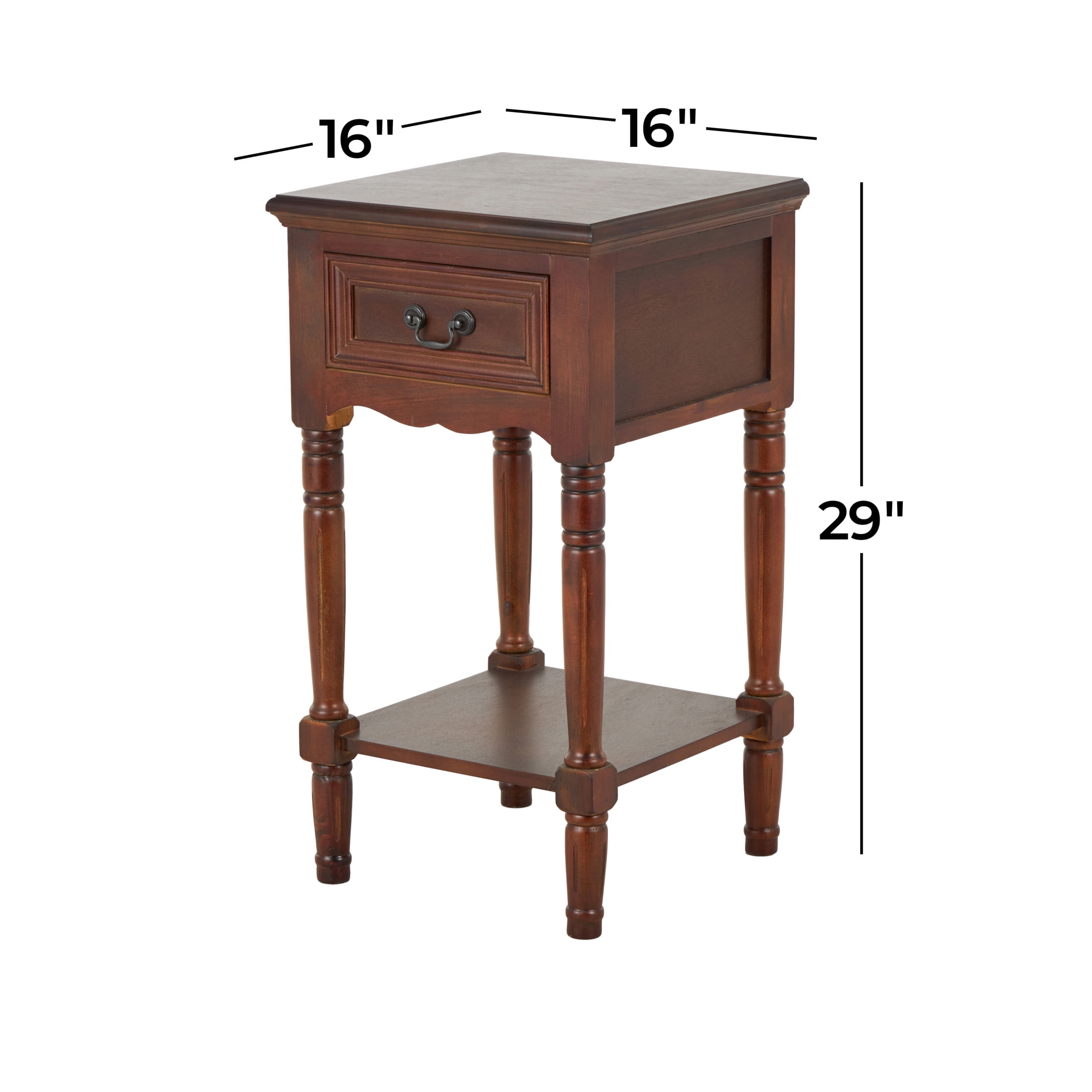 DecMode 16" x 29" Brown Wood 1 Drawer Accent Table, 1-Piece