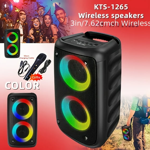 Karaoke Machine With 1 Wired Microphone | Wireless Speaker With Subwoofer, Large Boombox Speaker, Stereo Speaker, Subwoofer, Outdoor Wireless Speaker, Party Disco Light, TWS, TF, AUX, MIC