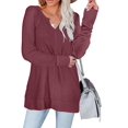 thumbnail image 2 of Túnica de punto de gofre de manga larga para mujer, camisetas casuales con cuello en V, jerséis de ajuste holgado Xemadio WMZY-696-8, 2 of 6