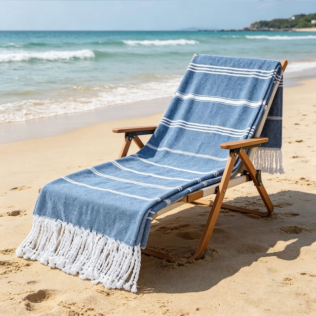 Toalla de playa a rayas de secado rápido con borlas – Toalla de viaje ligera para natación, piscina, camping y picnic, toalla de baño suave y absorbente