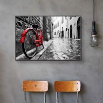 wall26 Framed Canvas Wall Art for Living Room, Bedroom Red Bicycle on a Street Canvas Prints for Home Decoration Ready to Hang - 24x36 inches