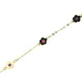 thumbnail image 2 of 18K Solid Yellow Gold Pink and Lilac Enamel Flower Bracelet 6 inches with extra ring at 5.5 inches, 2 of 3