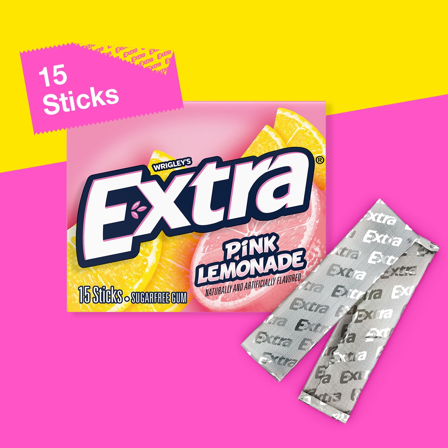 (2 pack) Extra Pink Lemonade Sugar Free Chewing Gum - 15 Sticks