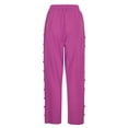 thumbnail image 6 of Jxximdong Pants for Women Cotton And Linen Solid Color Elastic Waistband Trousers With Pockets Side Buttons Loose Casual Trousers Pink M Trousers, 6 of 8