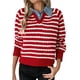 thumbnail image 2 of HongQid Womens Striped Sweater Shirts Lapel V Neck Long Sleeve Strip Knit Pullover Casual Layer Top Jumper Y2K Shirt, 2 of 8