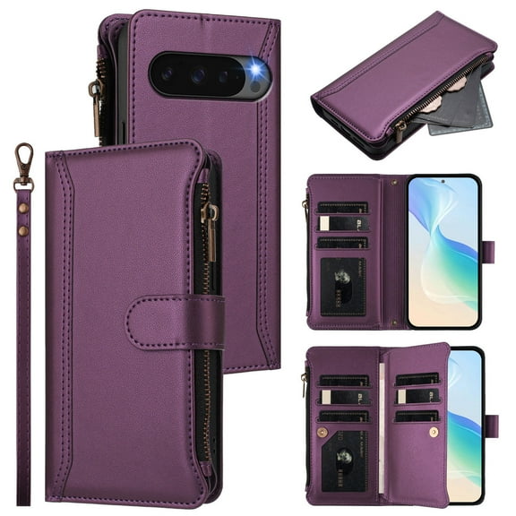 for Google Pixel 10 Pro XL 10Pro Wallet Phone Case with Magnetic Zipper Closed Credit Card Slot Shockproof Phone Case