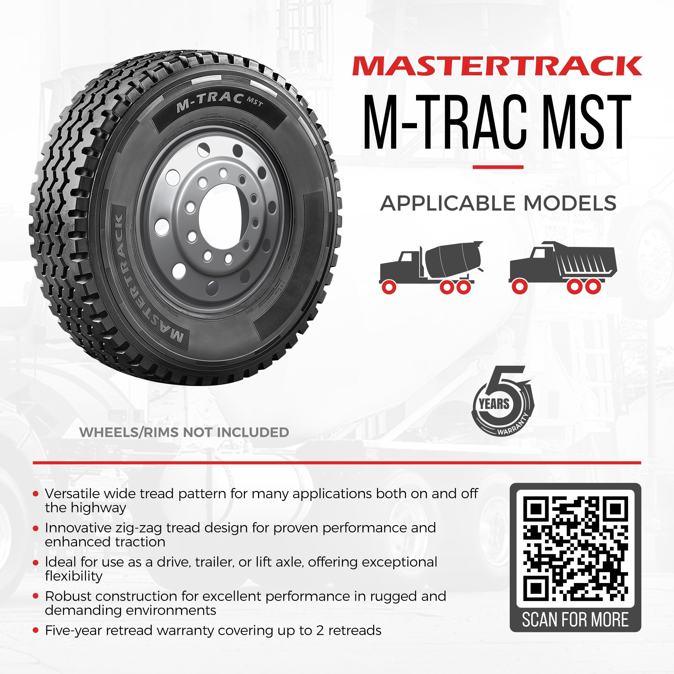 Mastertrack M-TRAC MST Mix Service Trailer Position 11R24.5 16 Ply 149/146L Commercial Tires