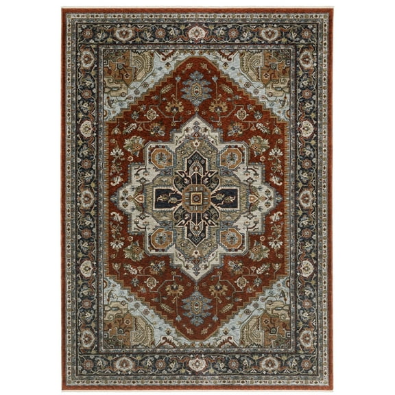 Oriental Weavers Aberdeen Area Rug - 1144R - 6'7" x 9'6" - in Red/ Blue - Vintage Inspired, Stain Resistant, Family and Pet Friendly , Dining, Living Room Rug