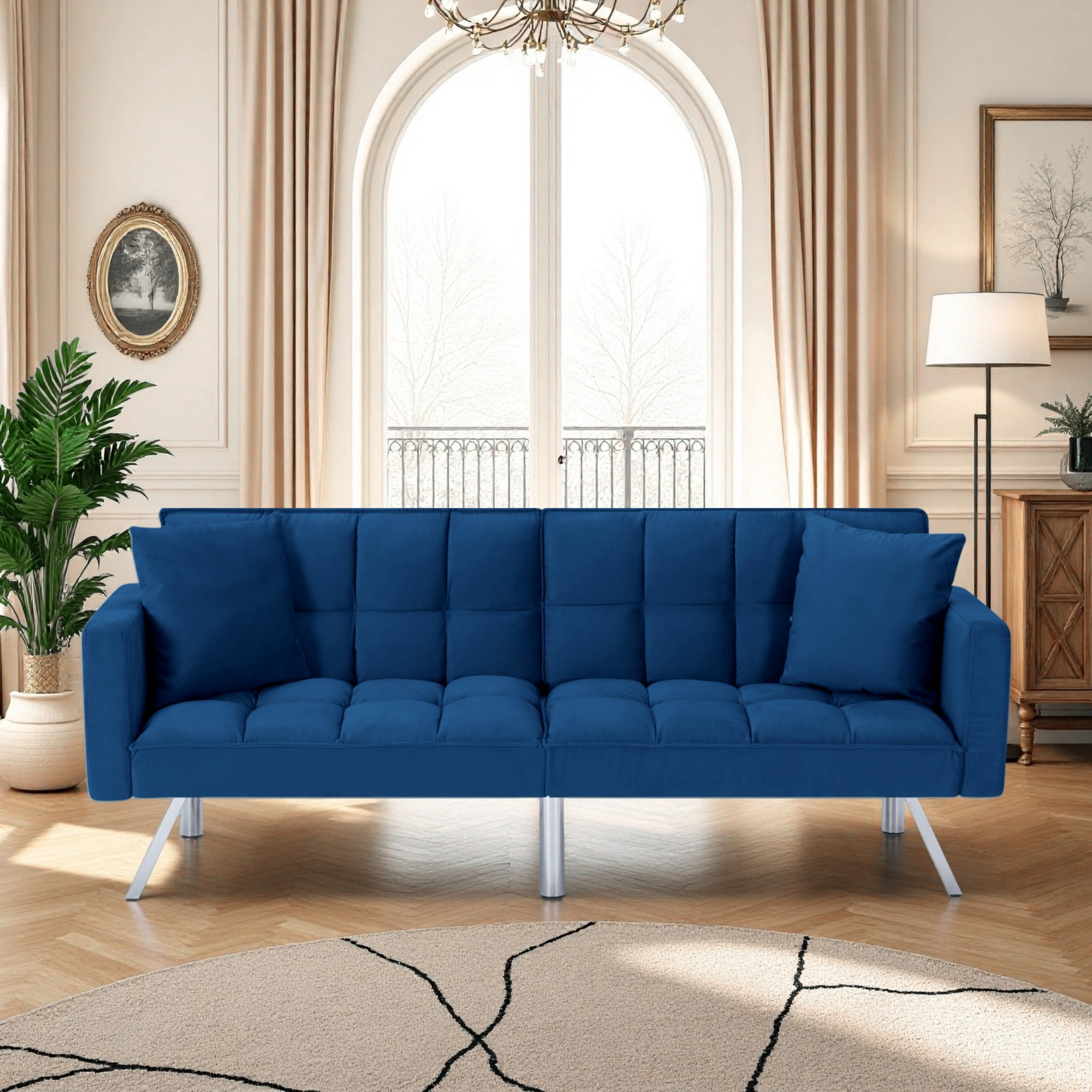 Gewnee Convertible Futon Sofa Bed, 74" Comfy Loveseat Sleeper Sofa, Comfy Velvet Twin Size Futon Couch Bed for Small Space Bedroom Dorm Office