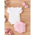 thumbnail image 3 of Bagilaanoe 3pcs Newborn Easter Outfits Baby Girl Shorts Set Short Sleeve Letter Print Romper Tops + Shorts + Headband 3M 6M 9M 12M 18M Infant Casual Summer Clothes, 3 of 9