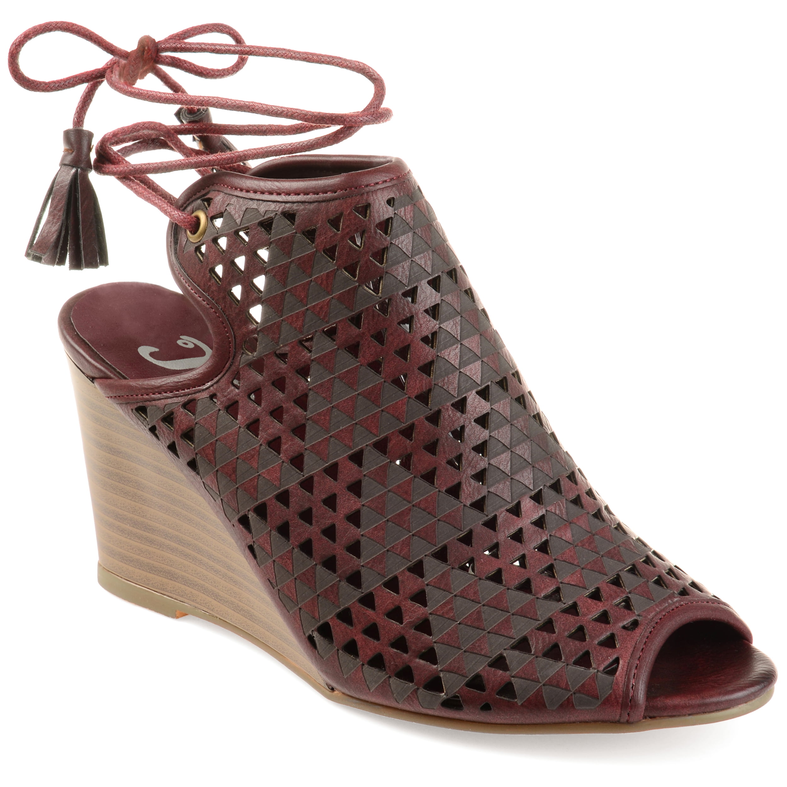 open toe brown wedges
