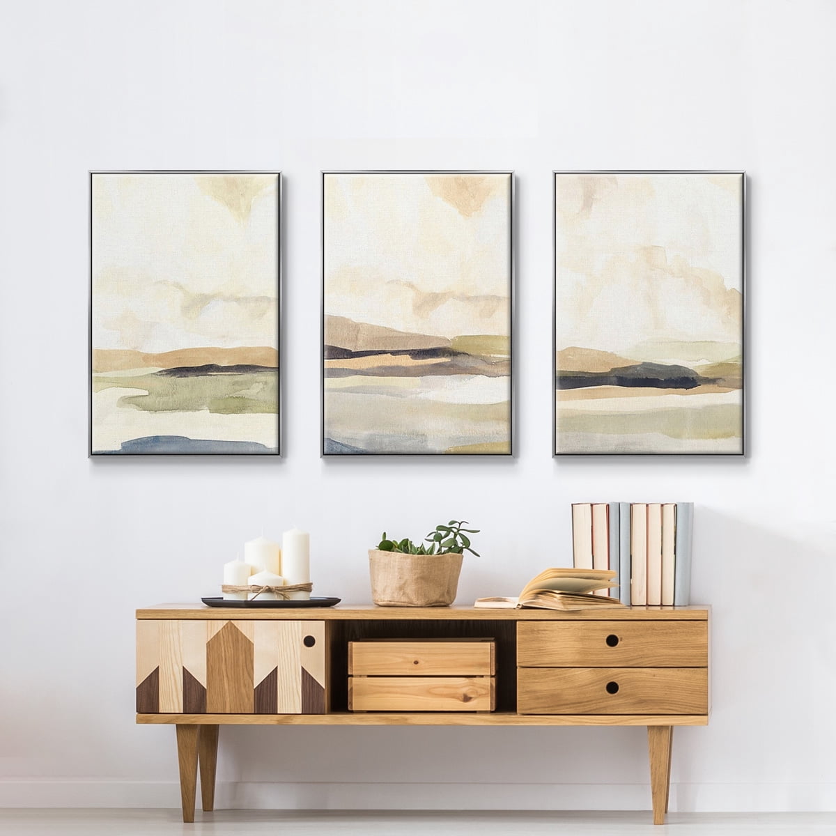Abstract Neutral Tone Framed Wall Art – Slate Movement I – Premium Gallery Wrapped Canvas, L Floating Frame, 3 Piece Set, Ready to Hang