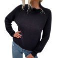 thumbnail image 1 of Gibobby Suéteres de invierno de punto Suéteres de cuello de mujer de algodón de manga larga de color de ropa personalizada (Negro, L), 1 of 5