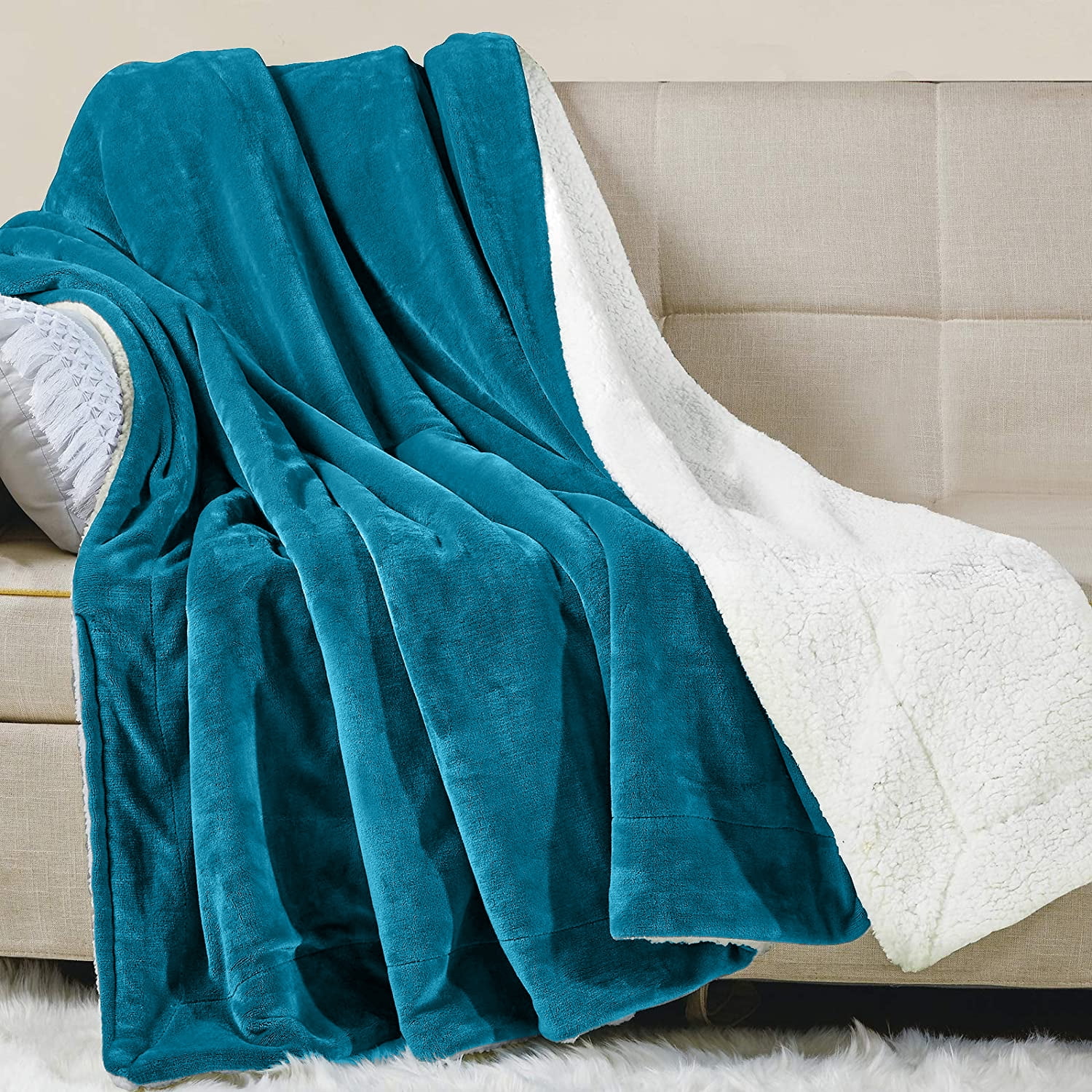 Blue 60 “x 70" New Open Package Mon Chateau Ultimate Plush Sherpa Throw 