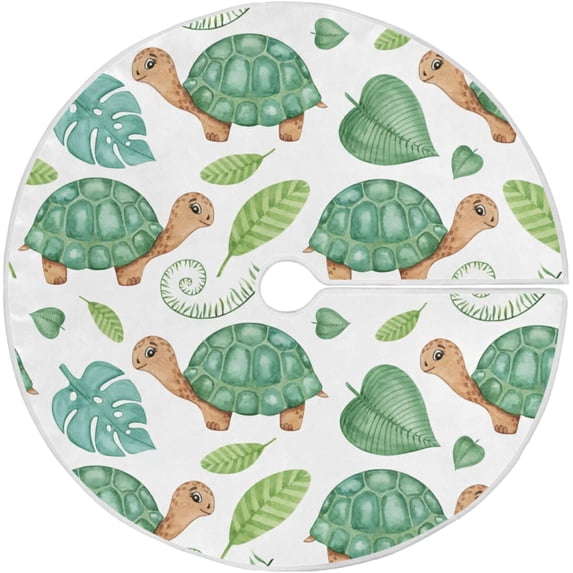 FMSHPON Watercolor TurtleTropical Plants Xmas Christmas Tree Skirt Stand Mat for Holiday Party Decoration Indoor Outdoor 36 inches