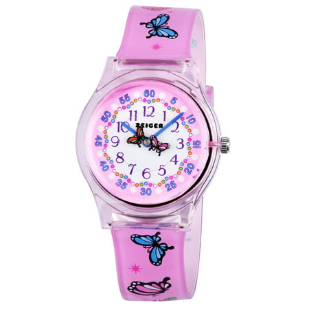Zeiger Cute Butterfly Pattern Silicone Band Kids Watch Girls Young Teens Time Teacher Easy Read Wrist Watch -