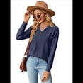 thumbnail image 3 of Blusas de Larga con Cuello en V para Mujer, Blusas Casuales Tipo Jersey, Blusas Holgadas y Elegantes, Blusas Tipo Túnica para Otoño. Azul Marino S, 3 of 10