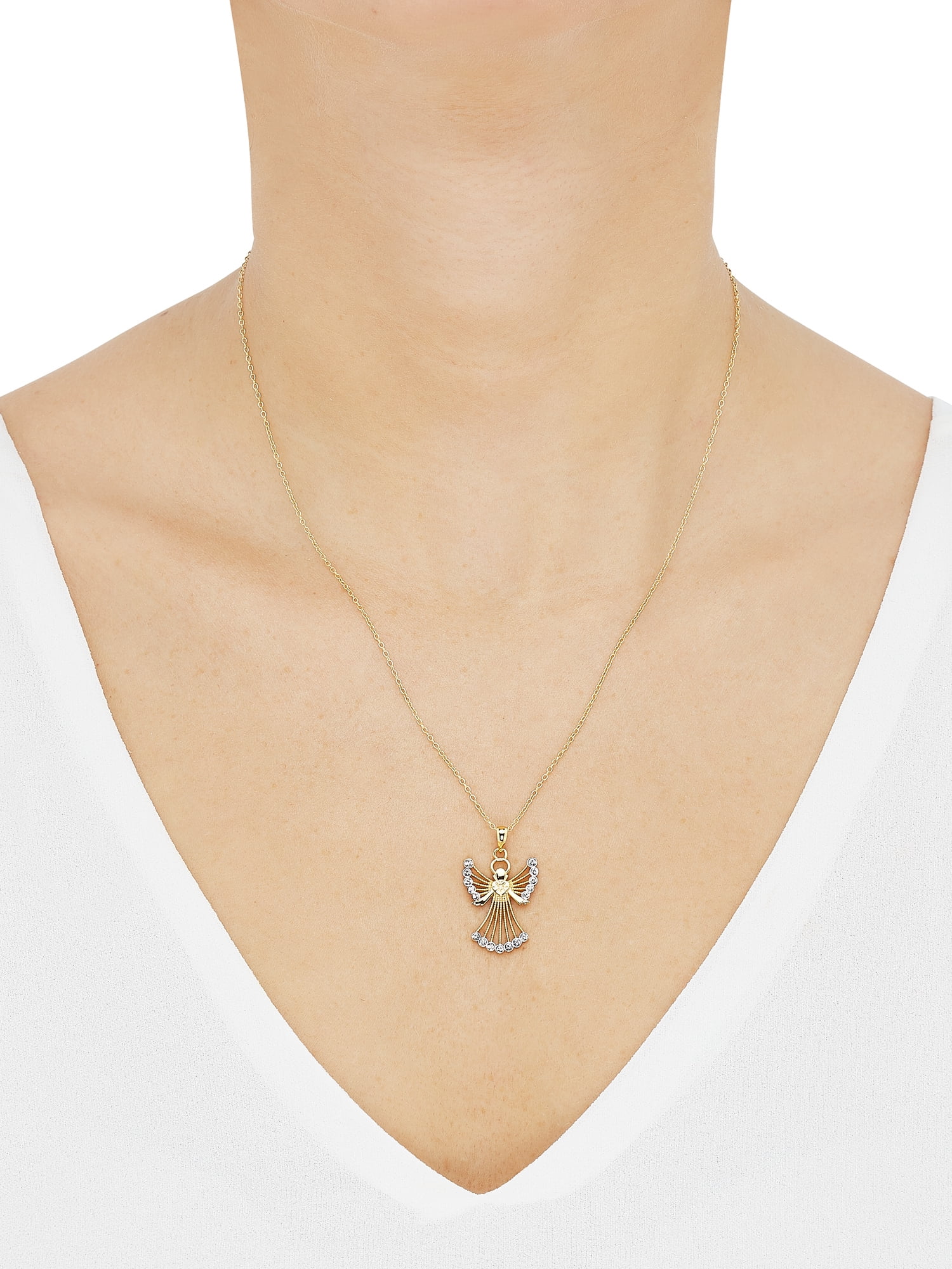 Brilliance Fine Jewelry Crystals Angel Pendant in Sterling Silver and 18K Gold Plate,18"