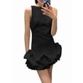 thumbnail image 3 of Women Ruffle Bubble for Mini Dress Sleeveless Ruched Hem Bodycon Dresses Tank Short Dress Black L, 3 of 8
