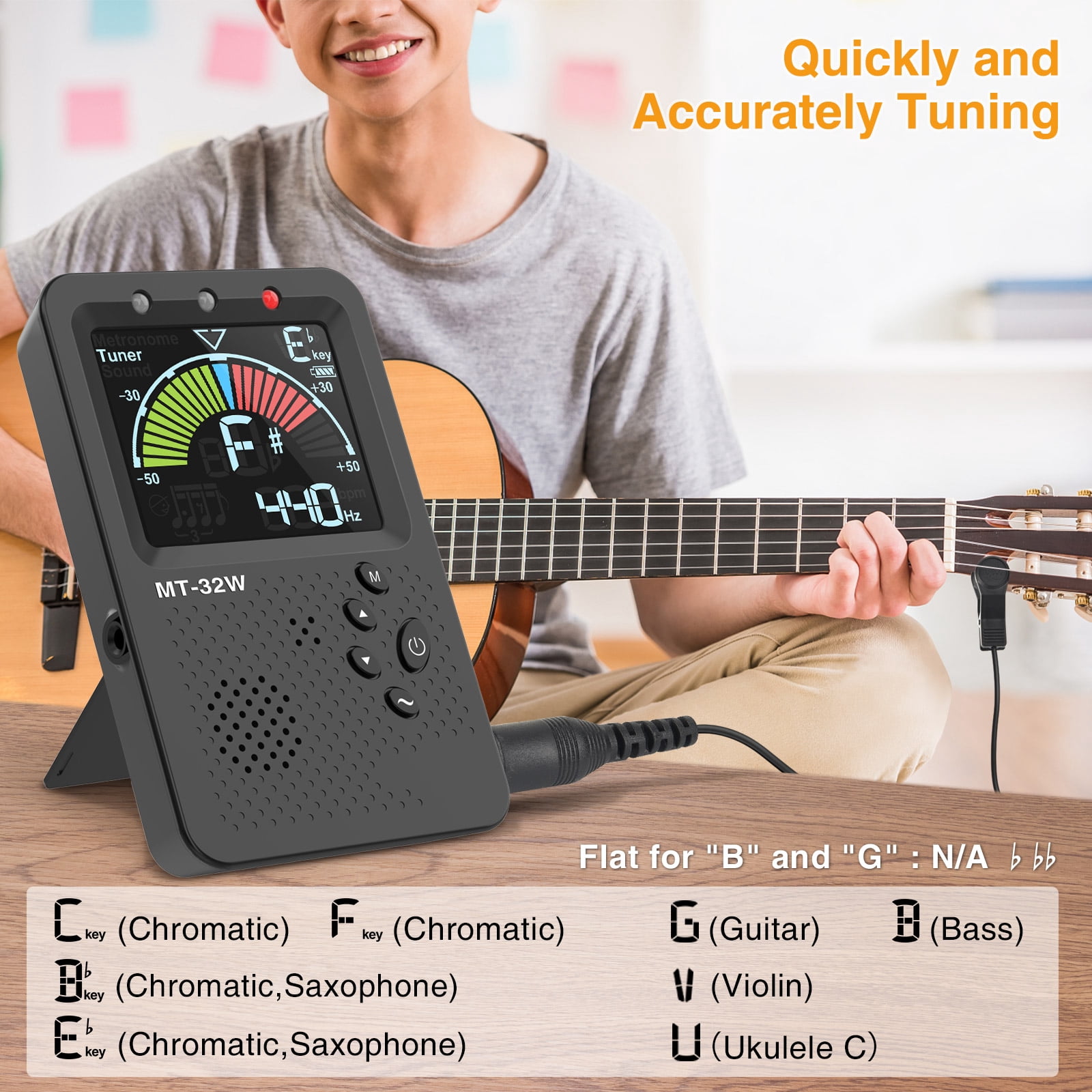 LEKATO MT-3200W Metronome Tuner, Rechargeable 3 In 1 Digital Metronome with Vocal Count, Tone Generator Tuners for Guitar, Bass, Violin, Ukulele, Chromatic, Clarinet, Trumpet, Flute, All Instruments