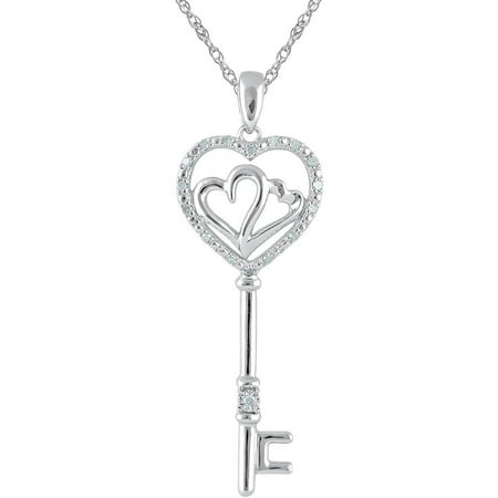 Heart 2 Heart 1/20 Carat T.W. Diamond Sterling Silver H2H Key Pendant, 18 Chain
