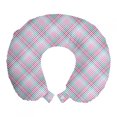 thumbnail image 1 of Geometric Travel Pillow Neck Rest, Square Checkered Colorful Plaid Modern Pattern Spring Colors Abstract Print, Memory Foam Traveling Accessory Airplane and Car, 12", Pink Pale Blue, by Ambesonne, 1 of 2