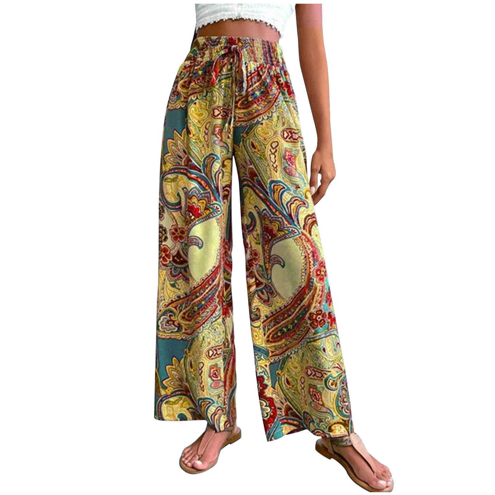 ZANZEA Ladies Vintage Ethnic Long Pants Retro Wide Legs Harem Pants Trousers  - Walmart.com